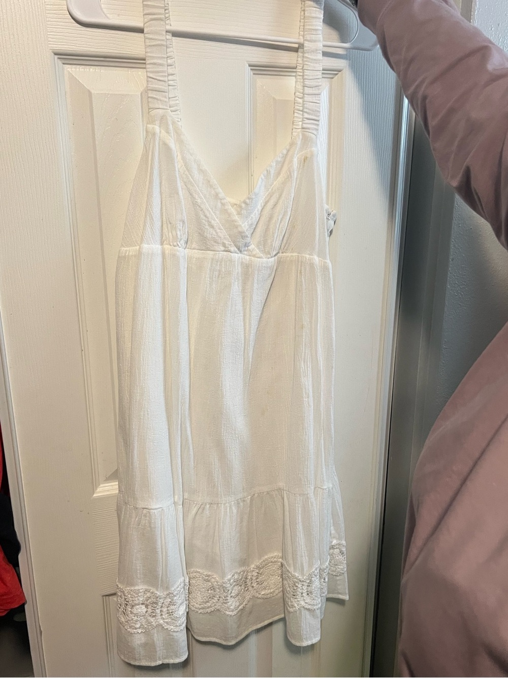 LOFT White Lace-Trim Slip Dress